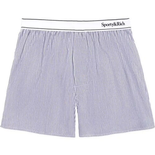 Blue Stripe Cotton Shorts , female, Sizes: XS - Sporty & Rich - Modalova