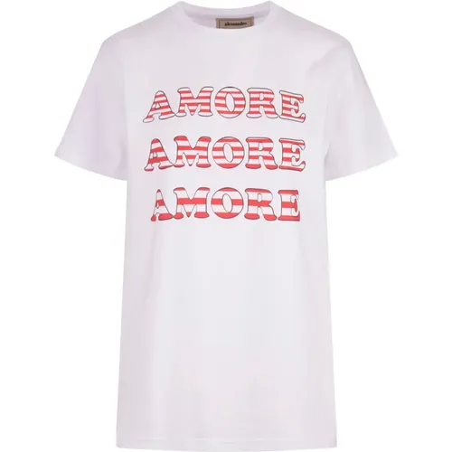 Amore Print Cotton T-shirt , female, Sizes: S, XS, L - Alessandro Enriquez - Modalova