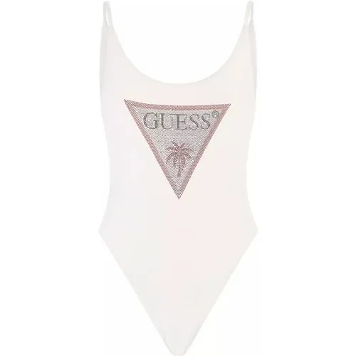 Weißer Strass Dreieck Badeanzug , Damen, Größe: L - Guess - Modalova