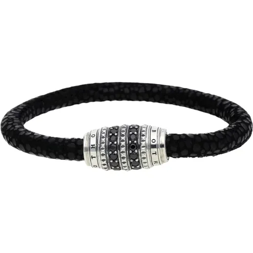 Bracelets, male, , Size: ONE SIZE /Silver Leather Bracelet with Zirconia Accents - Thomas Sabo - Modalova