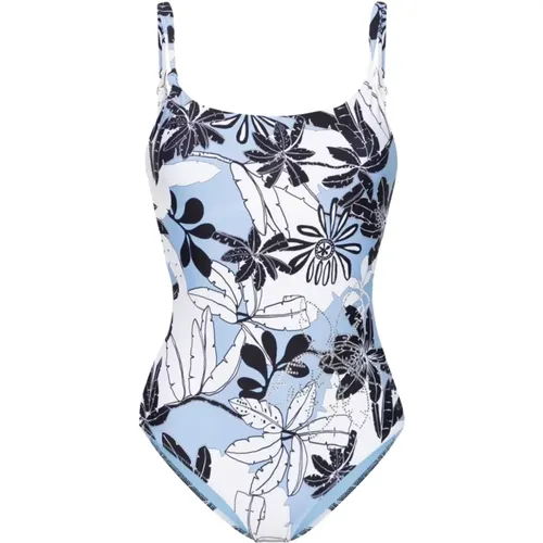 One-piece, female, , Size: XL Clear Blue Floral Swimsuit - Twinset - Modalova