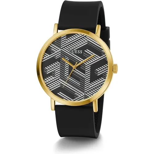 Bossed Silicone Watch in Black/Gold , male, Sizes: ONE SIZE - Guess - Modalova