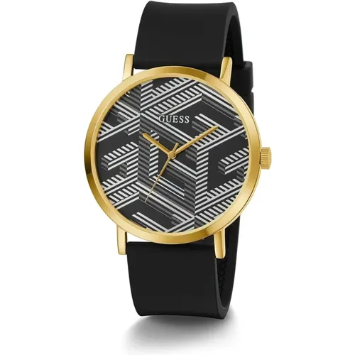 Watches, male, , Size: ONE SIZE Bossed Silicone Watch in Black/Gold - Guess - Modalova