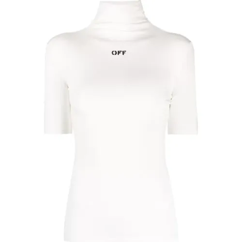 Off , High Neck T-Shirt with Black Logo Print , female, Sizes: 2XS, XS, S - Off White - Modalova
