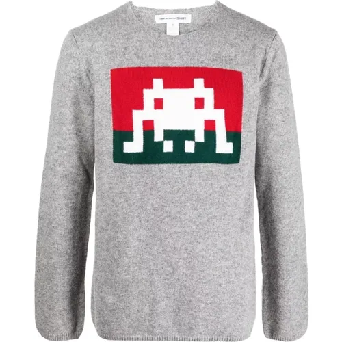 Grey Sweaters with Pac-Amn Print , male, Sizes: S - Comme des Garçons - Modalova