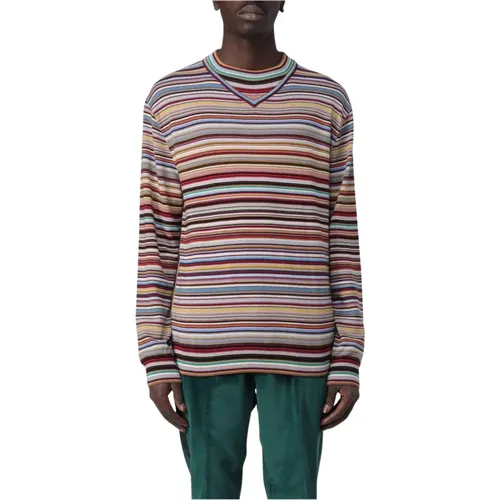 Round-neck Knitwear, male, , Size: M MultiStriped Wool Crew Neck Sweater - Paul Smith - Modalova