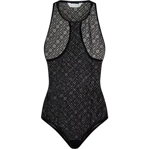 Body, female, , Size: M Lace Bodysuit with Jacquard Logo - Palm Angels - Modalova