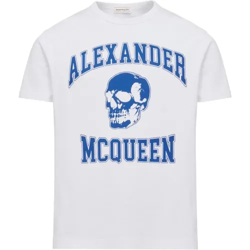 Weiße Baumwoll-T-Shirt mit Skull Logo - alexander mcqueen - Modalova