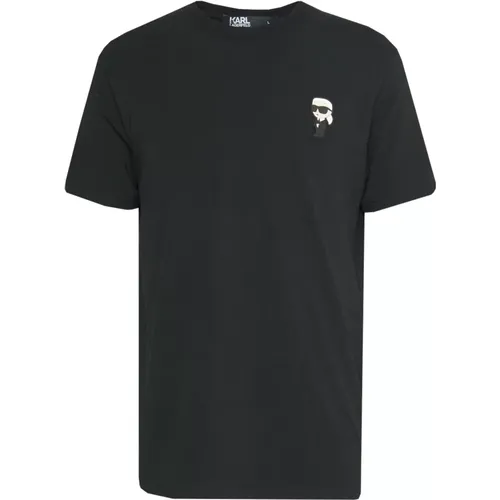 Schwarzes Baumwoll T-Shirt , Herren, Größe: L - Karl Lagerfeld - Modalova