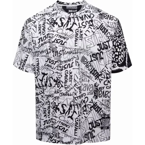 Weiße Baumwoll-T-Shirt mit All Over Print , Herren, Größe: XL - Just Cavalli - Modalova