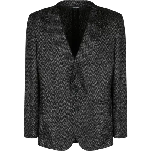 Blazers, male, , Size: M and Grey Alpaca Wool Blend Bouclé Blazer - Dolce & Gabbana - Modalova