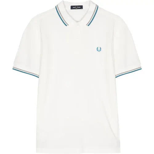 Polo Shirts, male, , Size: XL Blue Striped Double Line Polo Shirt - Fred Perry - Modalova