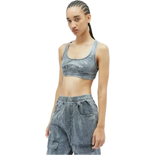 Pailletten Denim Crop Top , Damen, Größe: L - Diesel - Modalova