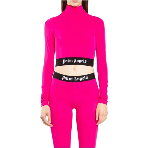 Logo Mockneck Top Fuchsia Long Sleeve , female, Sizes: XS, M, 2XS - Palm Angels - Modalova