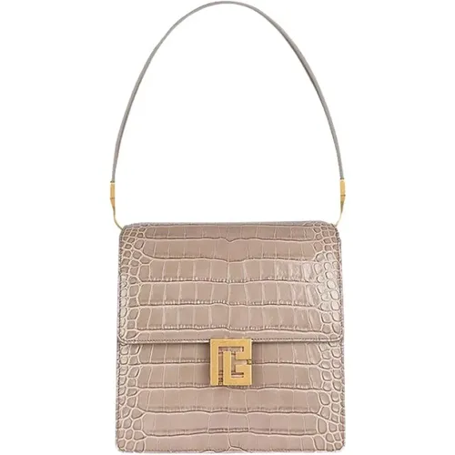 Taupe Leather Ely Sac , female, Sizes: ONE SIZE - Balmain - Modalova