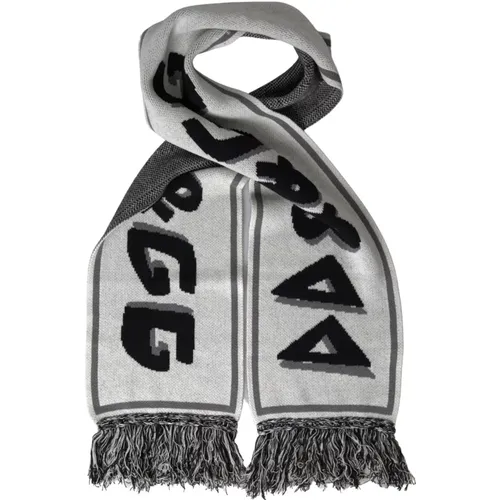 Winter Scarves, male, , Size: ONE SIZE Knitted Cashmere Fringe Wrap Scarf - Dolce & Gabbana - Modalova