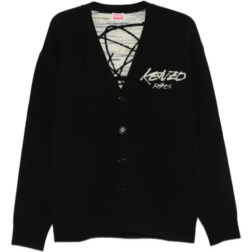 Cardigans, male, , Size: M V-Neck Sweater with Logo - Kenzo - Modalova