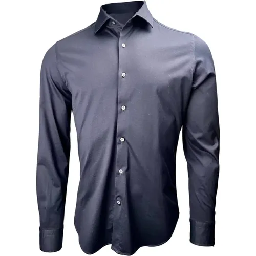 Casual Shirts, male, , Size: L Navy Fine Jersey Shirt with Dark Buttons - Sonrisa - Modalova