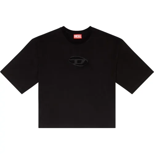 Kastiges T-Shirt mit D-Stickerei , Damen, Größe: XS - Diesel - Modalova