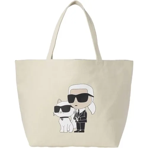 Tote Bags, female, , Size: ONE SIZE Iconic Canvas Shopper Bag - Karl Lagerfeld - Modalova