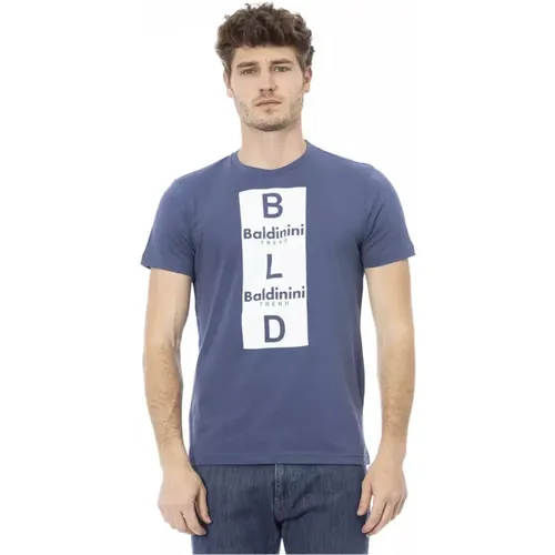 Blaues Baumwoll T-Shirt, Kurzarm, Rundhals - Baldinini - Modalova