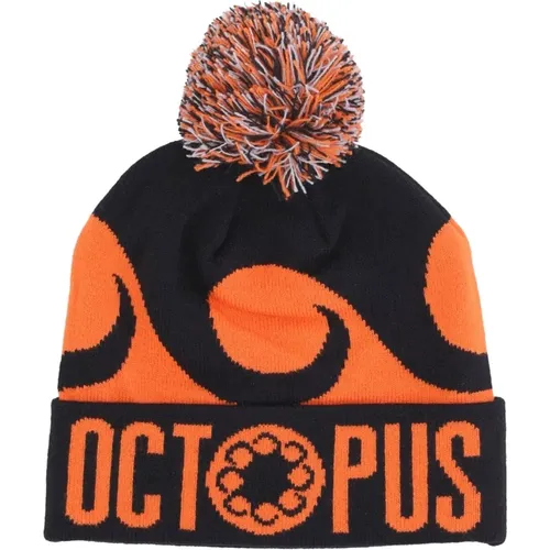 Beanies, male, , Size: ONE SIZE Black/Orange Pom Pom Logo Beanie - Octopus - Modalova