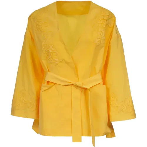Firenze Belted Blouse with Lace Details , female, Sizes: XS - Ermanno Scervino - Modalova