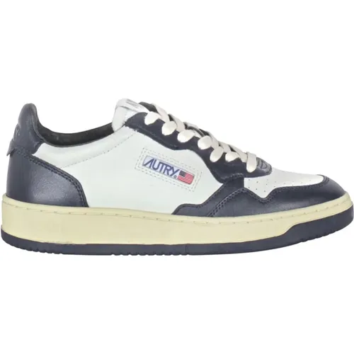 Weiße Blaue Ledersneakers Medalist Stil , Damen, Größe: 38 EU - Autry - Modalova