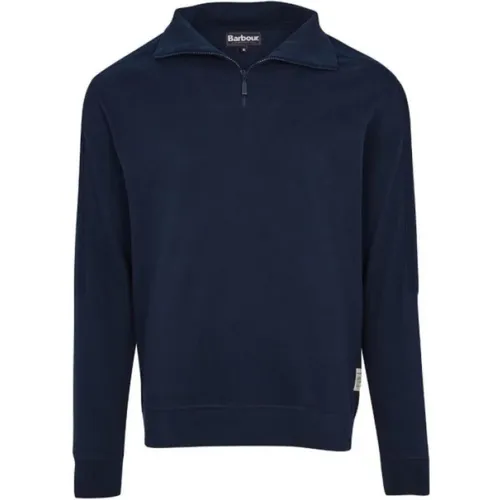 Sweatshirts, male, , Size: L Half Zip Navy Sweater - Barbour - Modalova