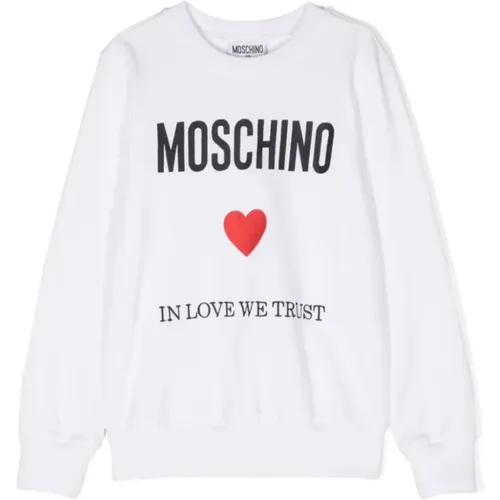 Weiße Baumwoll-Crewneck-Sweatshirt mit Logo-Schriftzug - Moschino - Modalova