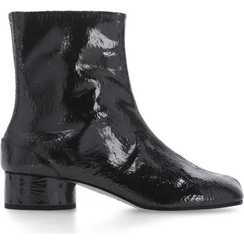 Schwarze Spiegel Leder Tabi Stiefel - Maison Margiela - Modalova