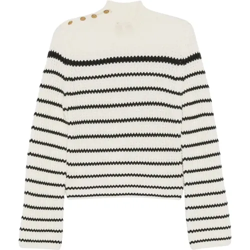 Striped Merino Wool Sweater with Metal Button Detail , female, Sizes: M, S - Forte Forte - Modalova