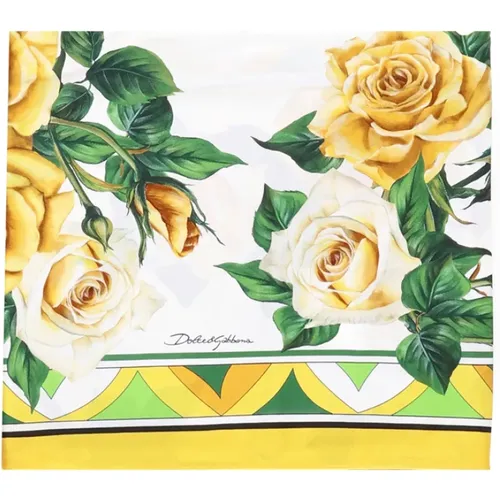 Yellow Floral Silk Scarf , female, Sizes: ONE SIZE - Dolce & Gabbana - Modalova
