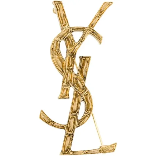 Goldene Krokodil-Textur Brosche mit YSL-Logo - Saint Laurent - Modalova
