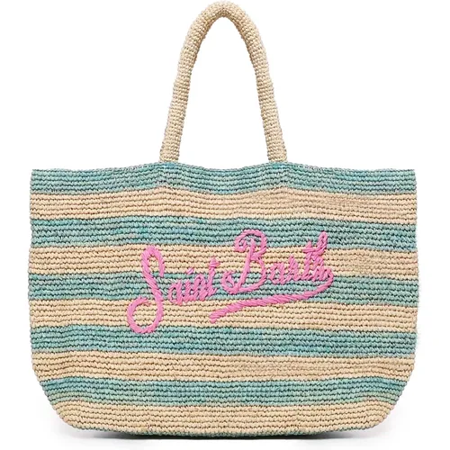 Turquoise Striped Beach Bag with Detachable Clutch , female, Sizes: ONE SIZE - MC2 Saint Barth - Modalova