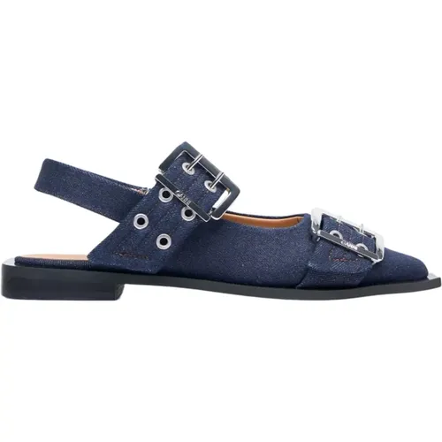 Denim Schnallen Ballerina Flats , Damen, Größe: 38 EU - Ganni - Modalova