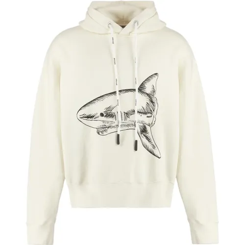 Shark Embroidered Cotton Hoodie , male, Sizes: L - Palm Angels - Modalova