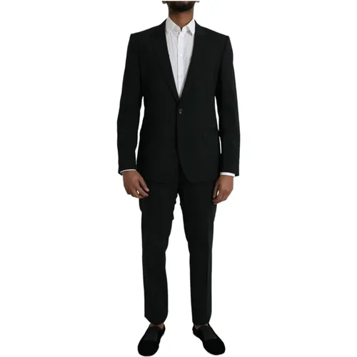 Single Breasted Suits, male, , Size: L Elegant Wool Suit with Silk Lining - Dolce & Gabbana - Modalova