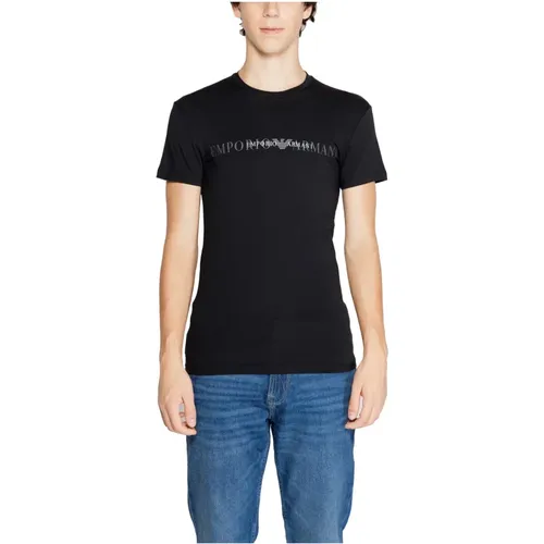 Schwarzes Bedrucktes Baumwoll-T-Shirt , Herren, Größe: M - Emporio Armani - Modalova