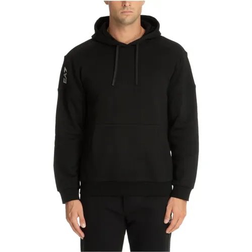 Kordelzug Einfarbig Logo Tasche Hoodie , Herren, Größe: L - Emporio Armani EA7 - Modalova