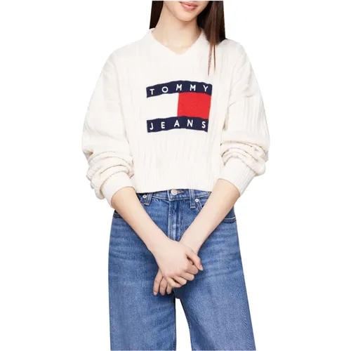 Weißer Pullover mit Flaggenlogo - Tommy Jeans - Modalova