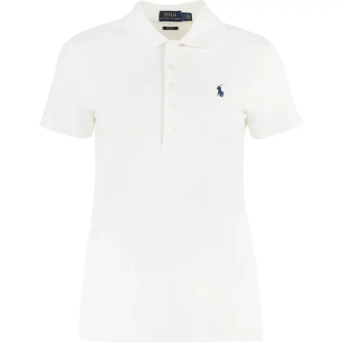 Cotton Piqué Polo Shirt with Ribbed Collar , female, Sizes: L - Ralph Lauren - Modalova