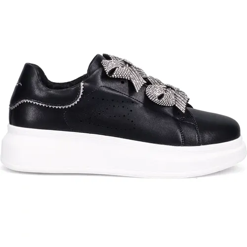 Leather Slip-On Sneakers with Rhinestone Bows , female, Sizes: 5 UK - Tosca Blu - Modalova