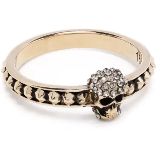 Goldener Messing Skull Ring mit Swarovski Kristallen , Damen, Größe: 52 MM - alexander mcqueen - Modalova