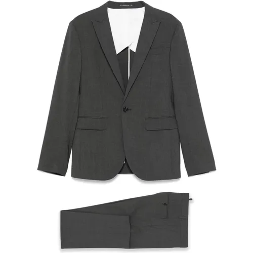 Single Breasted Suits, male, , Size: 3XL Charcoal Grey Suit with Central Vent - Dsquared2 - Modalova