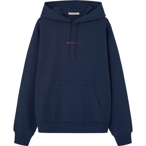 Hoodies, male, , Size: M Navy Logo Sweater - Marni - Modalova