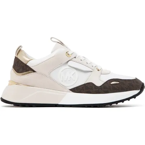 White Brown Calf Leather Theo Sneakers , female, Sizes: 3 UK - Michael Kors - Modalova