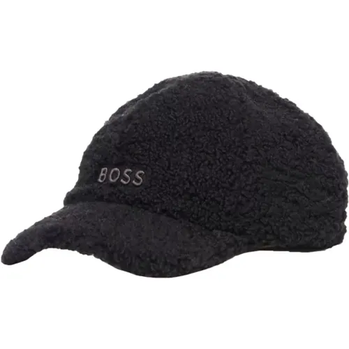 Caps, male, , Size: ONE SIZE Shearling Synthetic Cap with Embroidered Logo Patch - Hugo Boss - Modalova