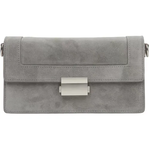 Women`s Small Grey Bag made of Leather and Velour with Silver Details Er00115964 , female, Sizes: ONE SIZE - Estro - Modalova