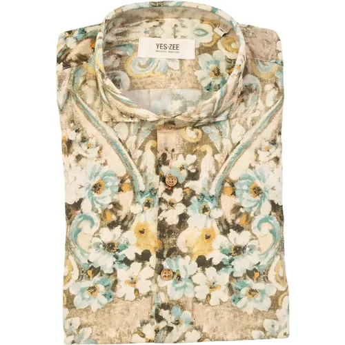 Blumiges Hemd mit französischem Kragen aus Baumwolle , Herren, Größe: M - YES ZEE - Modalova